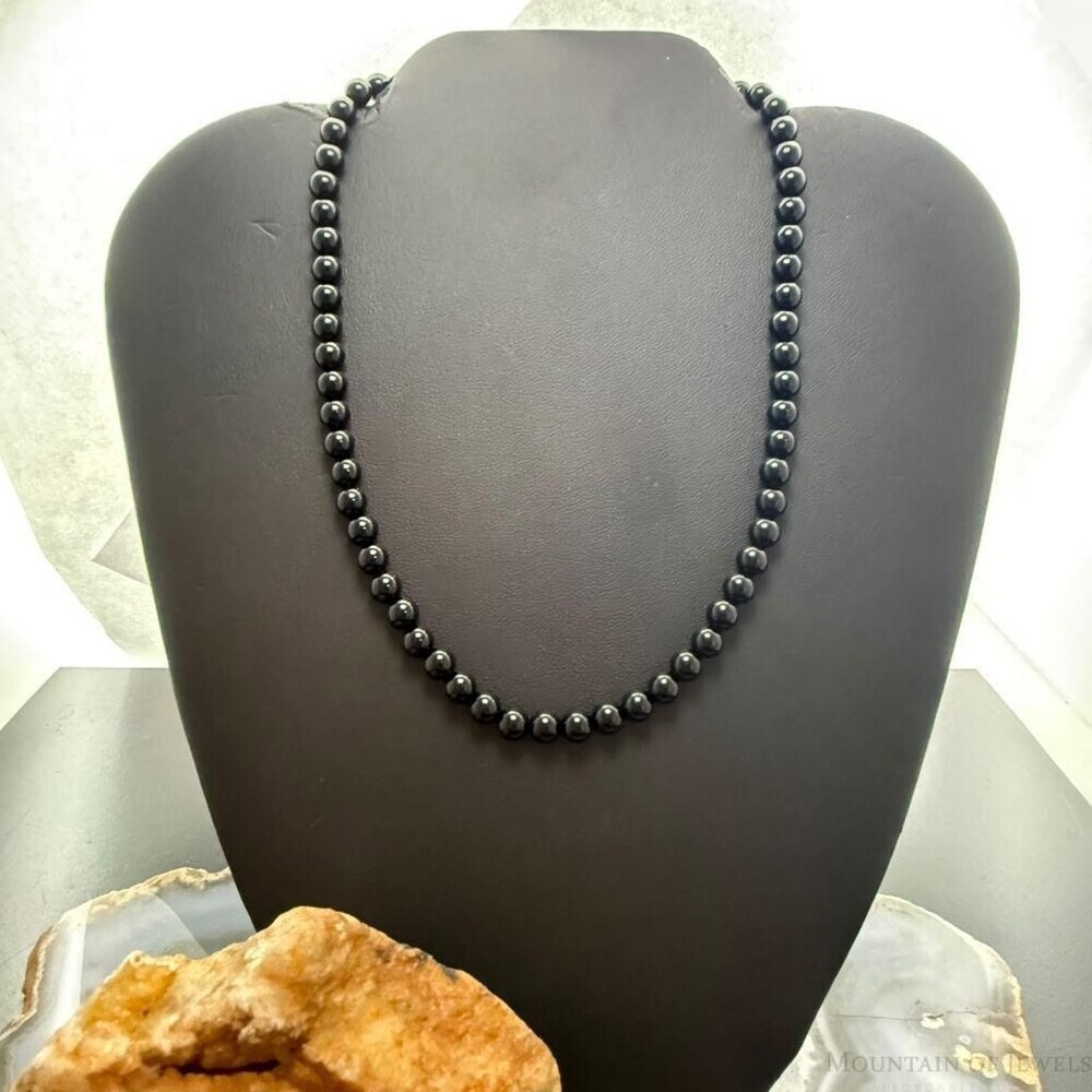 Sterling Silver 6mm Onyx Beads 16" Necklace For Women